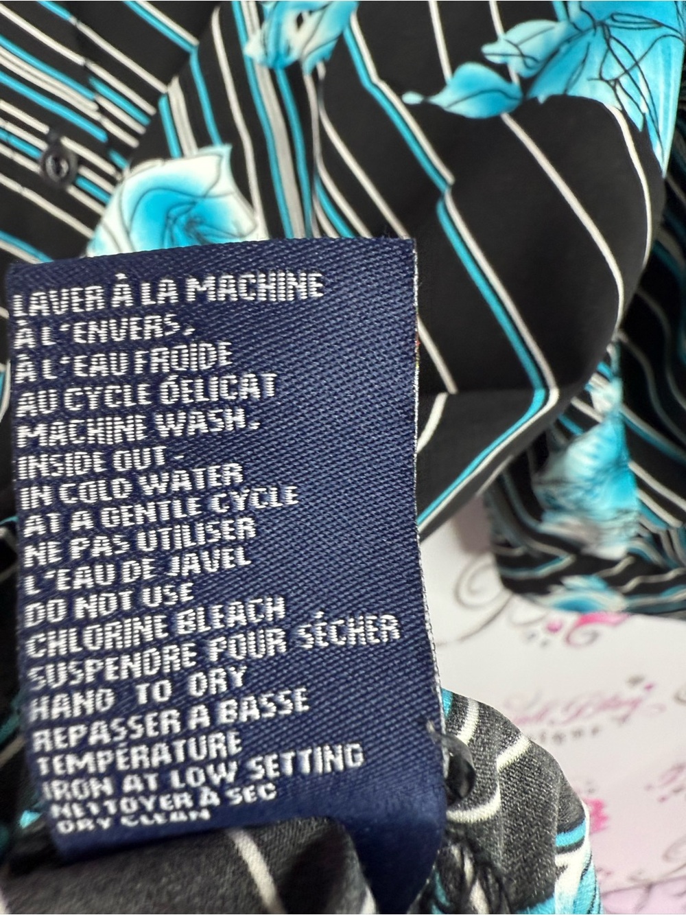 Penningtons shirt y2k Black Button-Down Top with Teal Floral Print - Picture 9 of 10